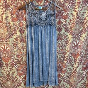 NWT BÖHME L J&M so soft sleeveless boho dress w/ embroidered top, marbled blue